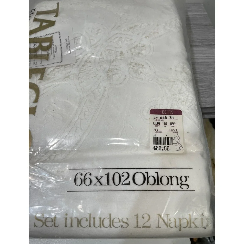 Bel Air White Battenburg Lace Tablecloth 66x102 Oblong‎ 12 Napkins 100% Cotton